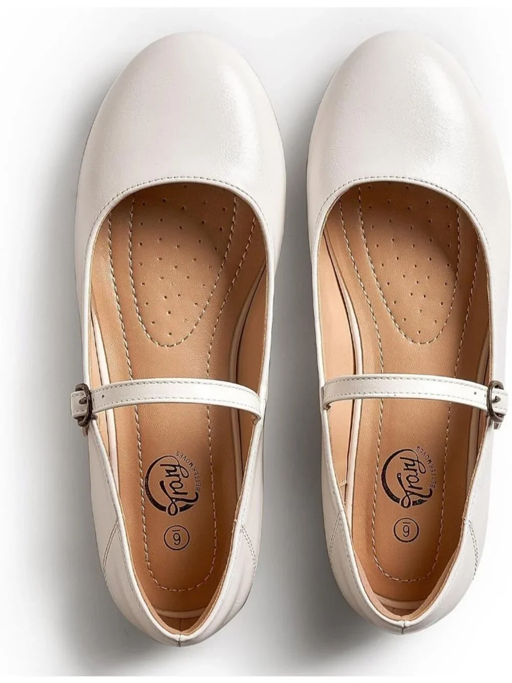 Women's White Ballet Flats Round Toe Comfort Straps Memory Foam Dressy Shoes